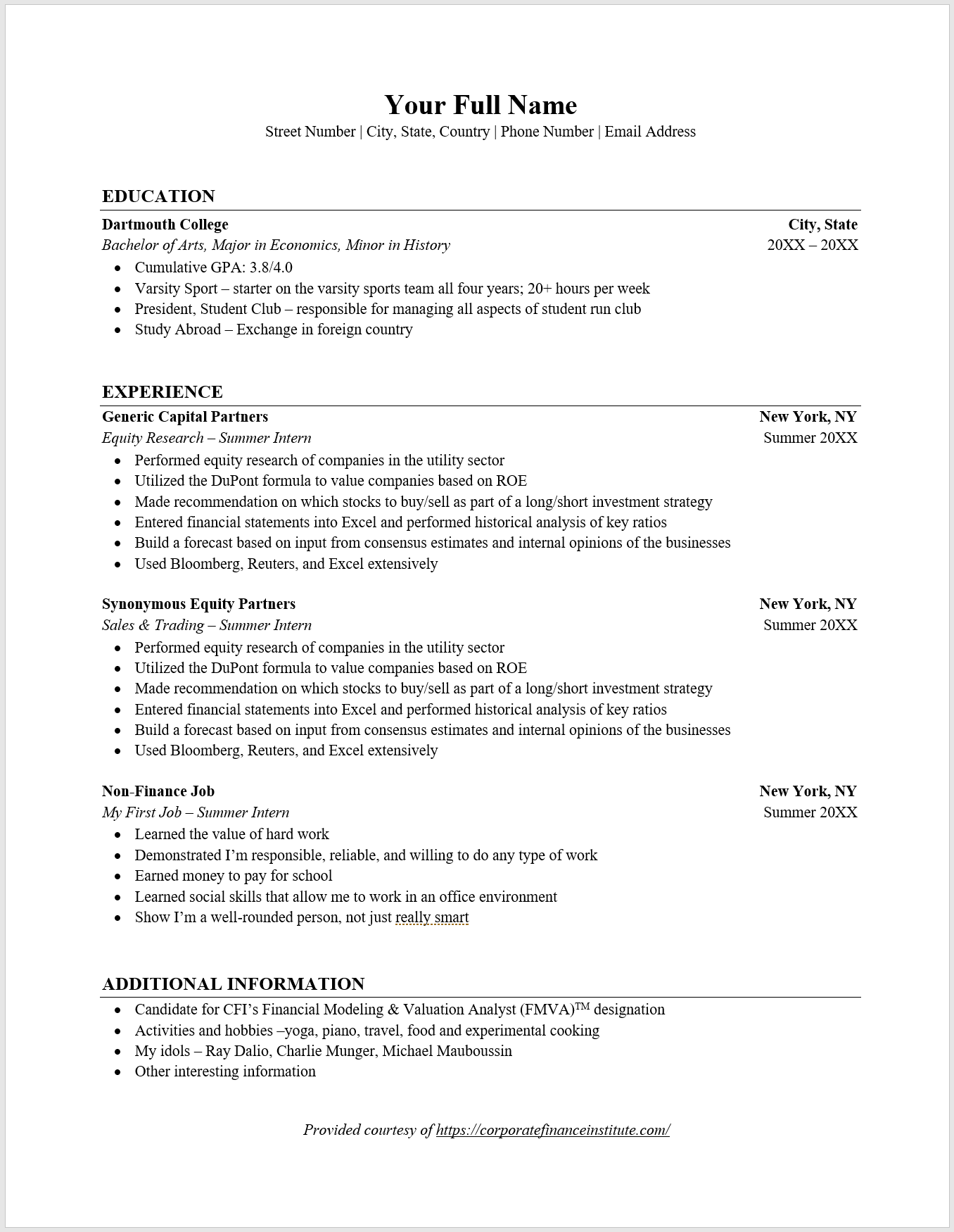 Official Resume Format from corporatefinanceinstitute.com
