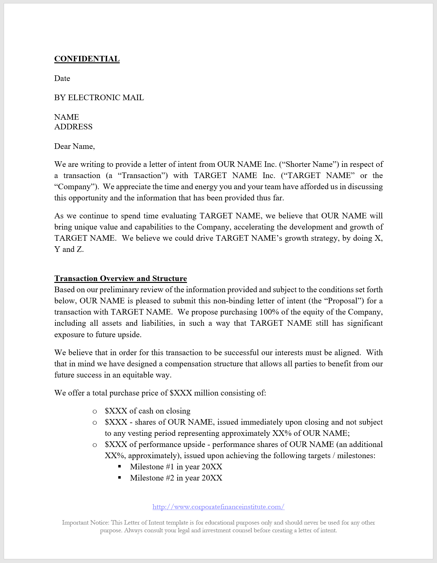 Letter Of Intention For Business Proposal from corporatefinanceinstitute.com